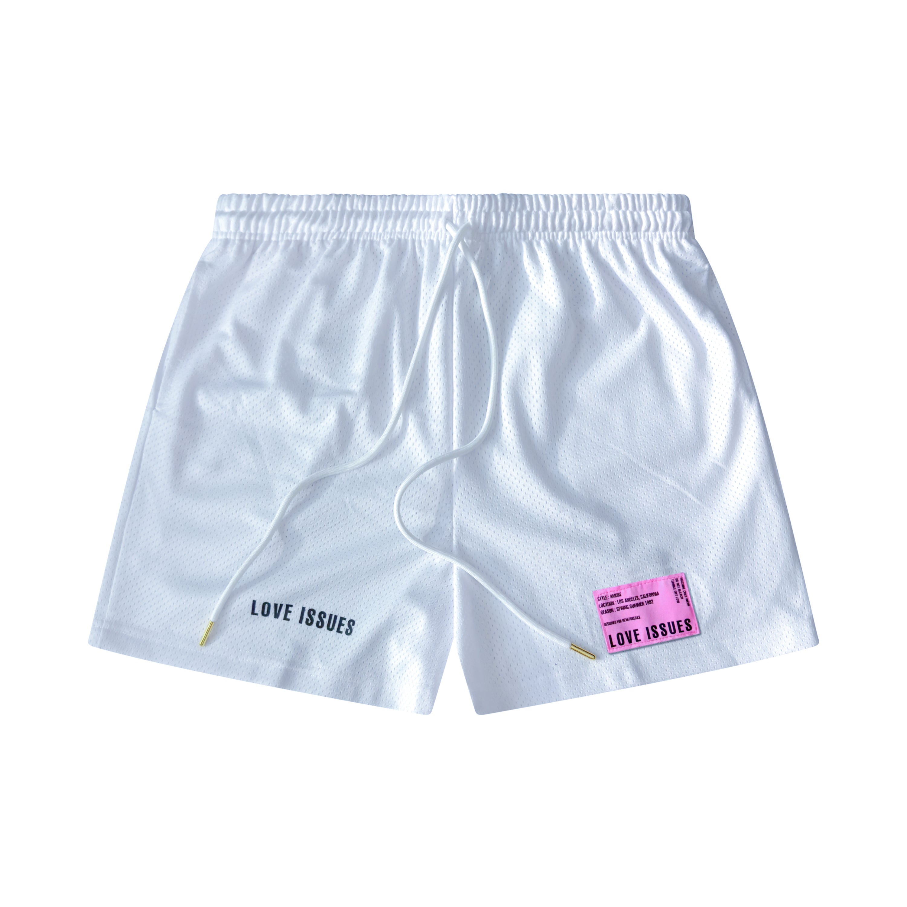 LOVE ISSUES "BASIC HEARTBREAKS" MESH SHORTS - WHT